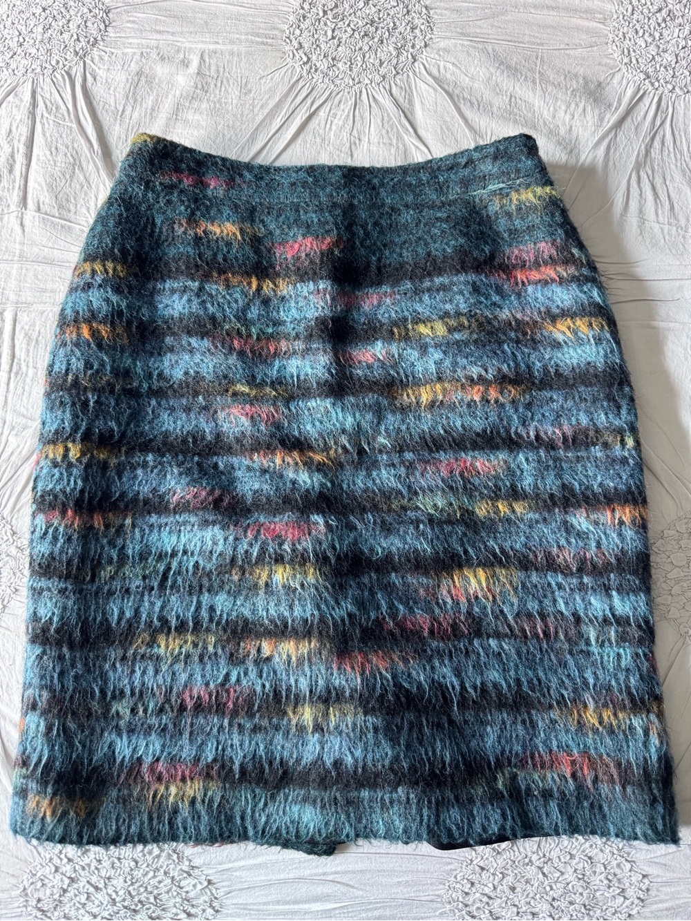 Maeve Blue Multi-Stripe Mohair Pencil Skirt